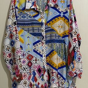 Calessa Vibrant Geometric Print Button-Up Shirt - Multicolor Size M